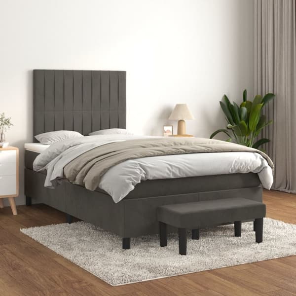 Ramsäng med madrass mörkgrå 120x190 cm sammet