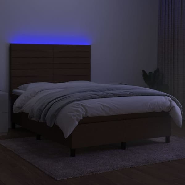 kontinentalseng med LED-lys 140x200 cm stof mørkebrun