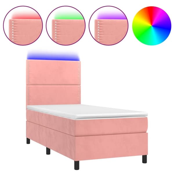 kontinentalseng med LED-lys 80x200 cm velour pink