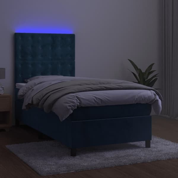kontinentalseng med LED-lys 90x190 cm fløjl mørkeblå