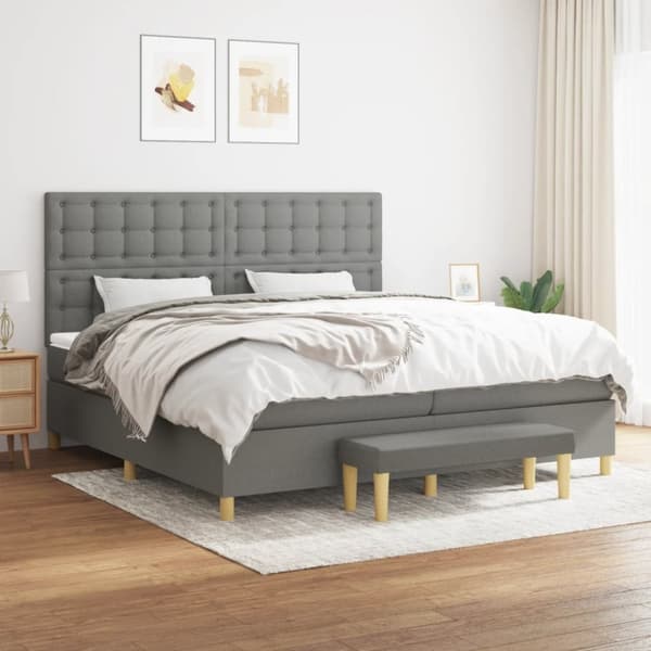 kontinentalseng med madras 200x200 cm stof mørkegrå