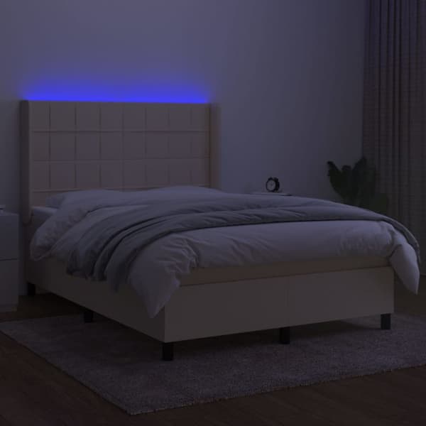 Ramsäng med madrass & LED gräddvit 140x190 cm tyg