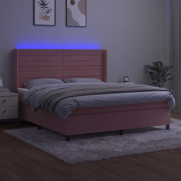 Ramsäng med madrass rosa & LED 160x200 cm sammet