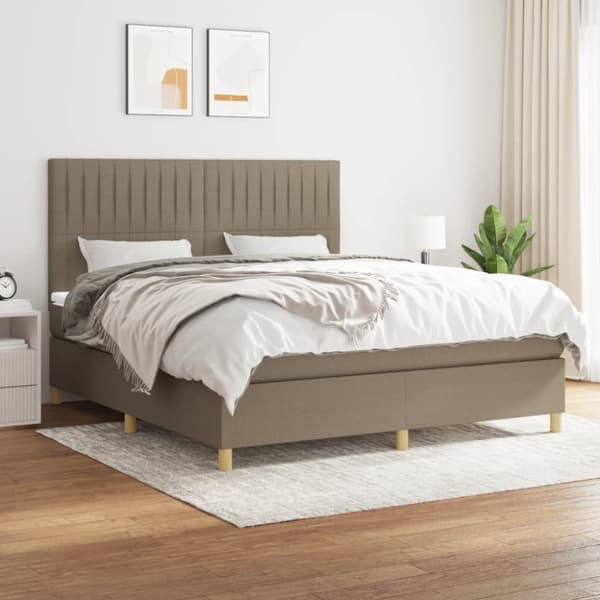 Ramsäng med madrass taupe 180x200 cm tyg