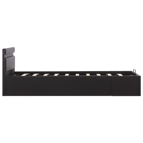 Sängram hydraulisk förvaring LED svart konstläder 100x200 cm