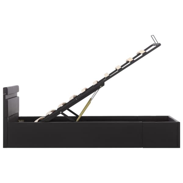 Sängram hydraulisk förvaring LED svart konstläder 100x200 cm
