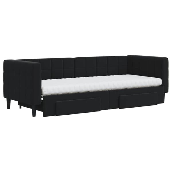 daybed med udtræk og skuffer 80x200 cm velour sort