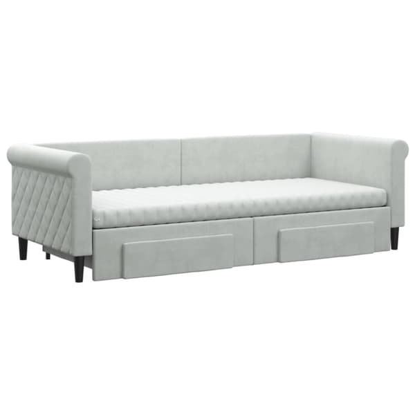 daybed med udtræk og skuffer 80x200 cm velour lysegrå