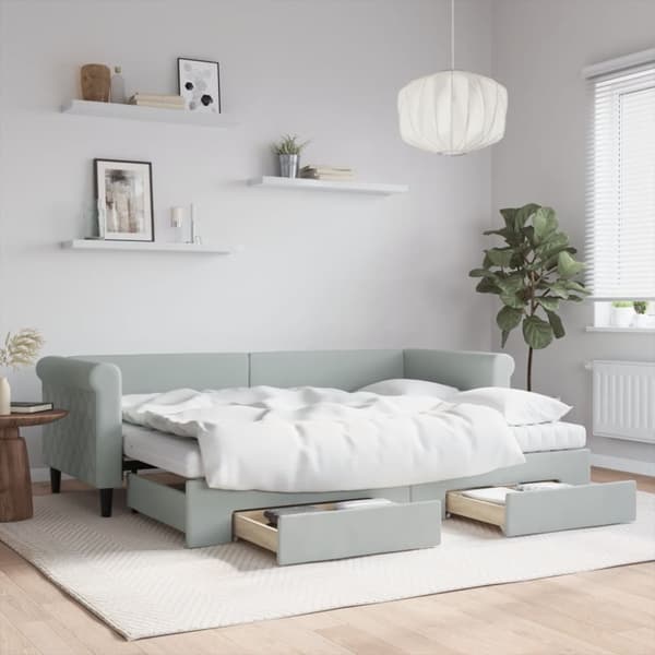 daybed med udtræk og skuffer 80x200 cm velour lysegrå
