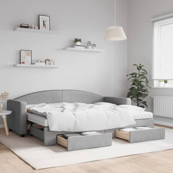 daybed med udtræk og skuffer 80x200 cm stof lysegrå