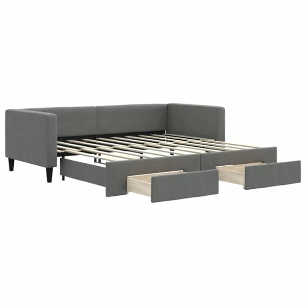 daybed med udtræk og skuffer 90x190 cm stof mørkegrå