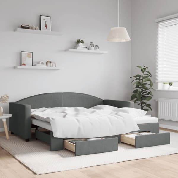 daybed med udtræk og skuffer 90x190 cm stof mørkegrå