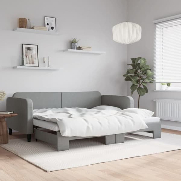 daybed med udtræk 90x190 cm stof lysegrå