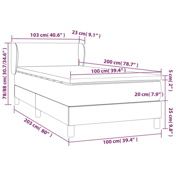Ramsäng med madrass mörkgrå 100x200 cm sammet