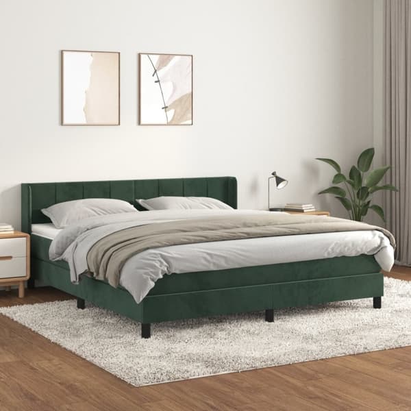 Ramsäng med madrass mörkgrön 160x200 cm sammet