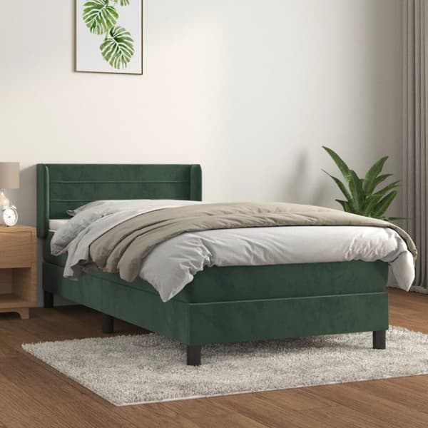 kontinentalseng med madras 100x200 cm fløjl mørkegrøn