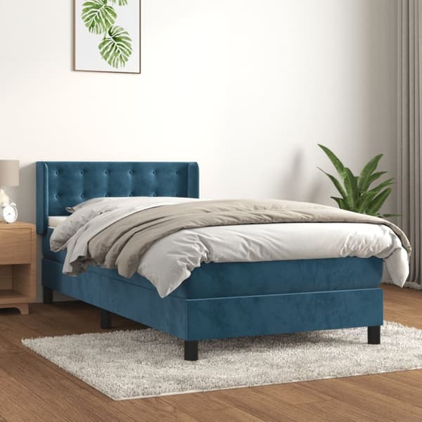 kontinentalseng med madras 90x200 cm fløjl mørkeblå