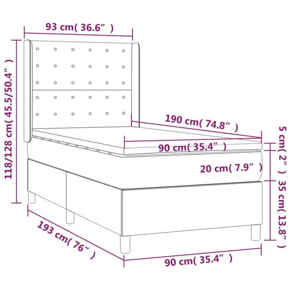 Ramsäng med madrass mörkbrun 90x190 cm tyg