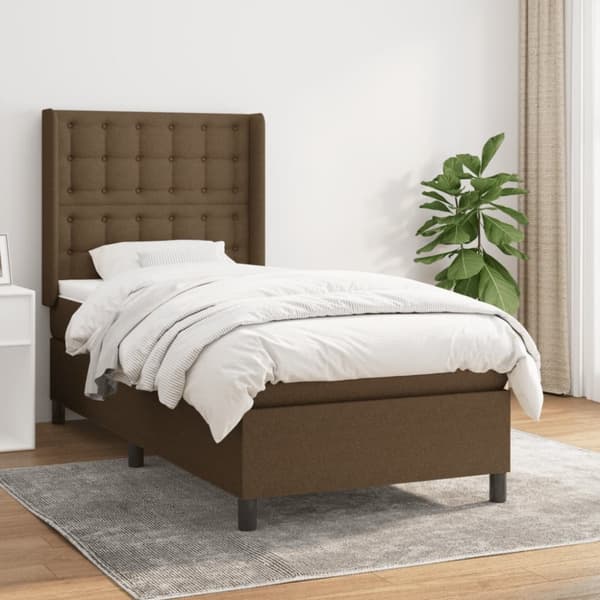Ramsäng med madrass mörkbrun 90x190 cm tyg