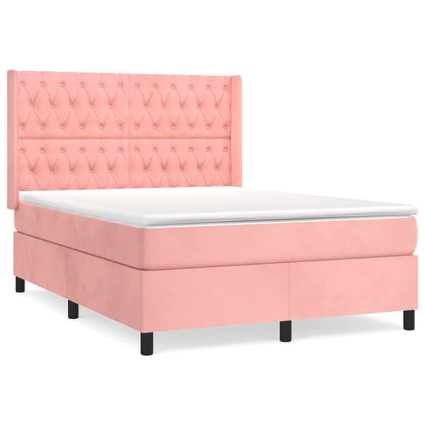 Ramsäng med madrass rosa 140x200 cm sammet