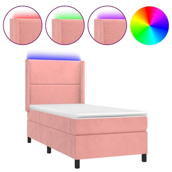 kontinentalseng med LED-lys 80x200 cm velour pink