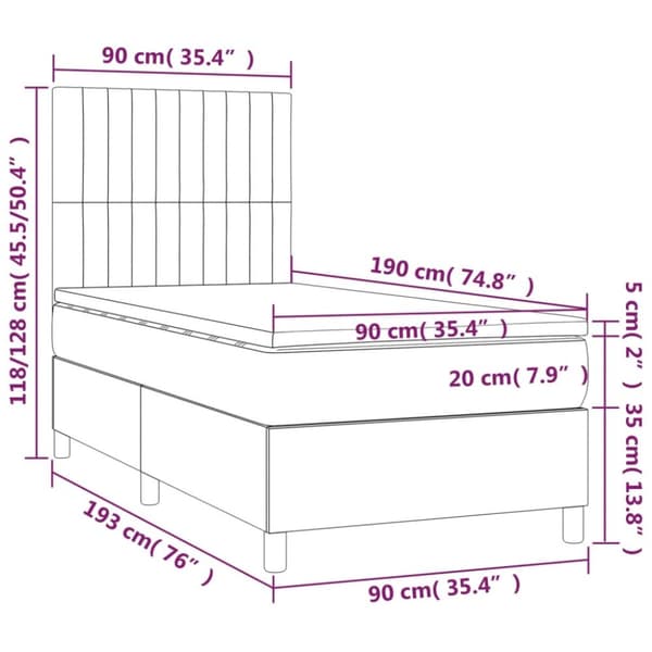 kontinentalseng med madras 90x190 cm fløjl mørkeblå