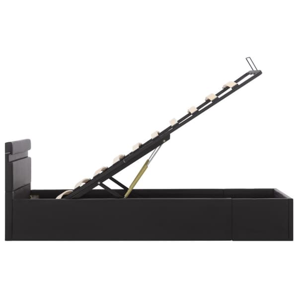 hydraulisk opbevaringsseng med LED 90x200 cm kunstlæder sort