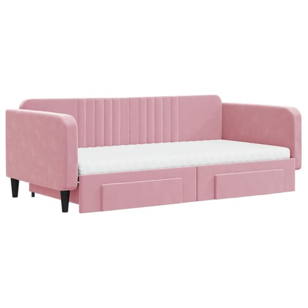 daybed med udtræk og skuffer 100x200 cm velour lyserød