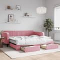 Miniatyrbillede 1 af 10: daybed med udtræk og skuffer 100x200 cm velour lyserød
