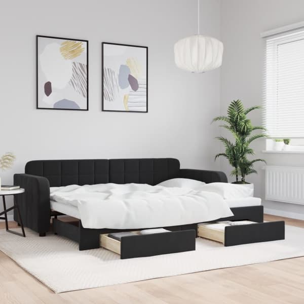 daybed med udtræk og skuffer 80x200 cm velour sort