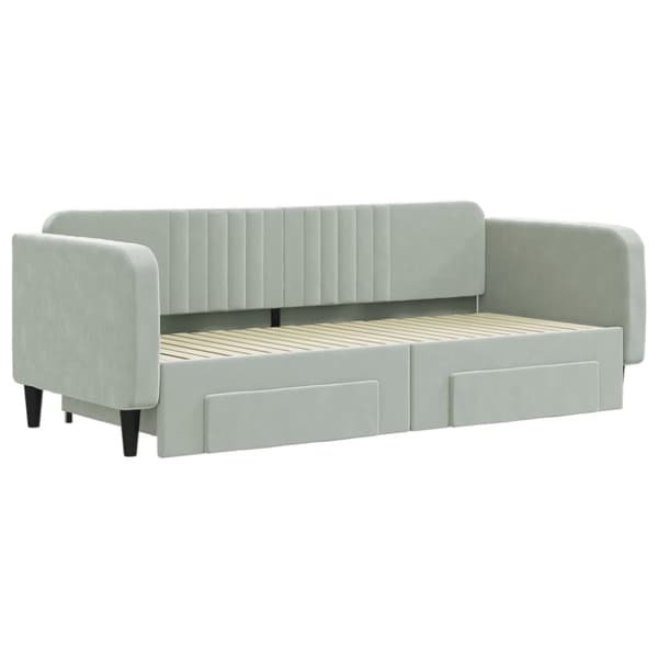 daybed med udtræk og skuffer 90x200 cm velour lysegrå