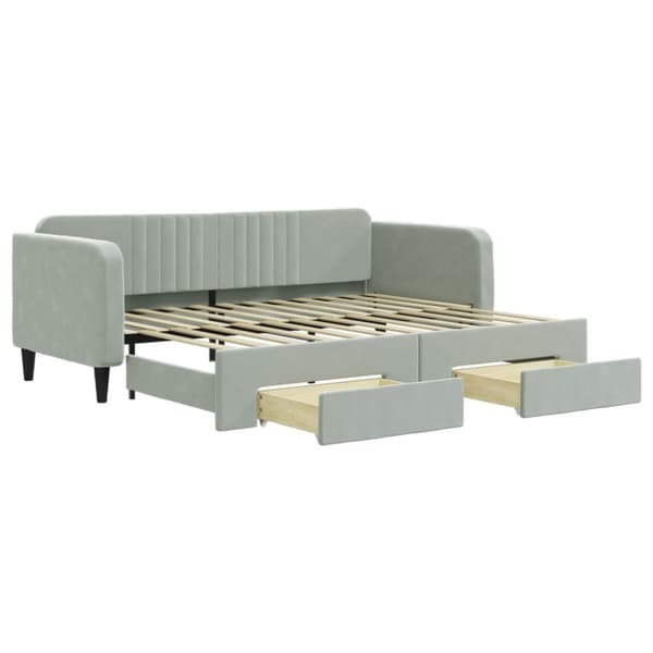 daybed med udtræk og skuffer 90x200 cm velour lysegrå