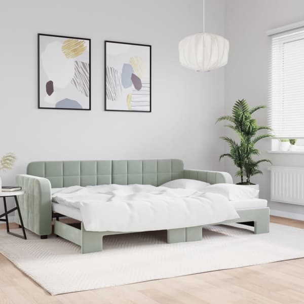 Dagbädd utdragbar ljusgrå 80x200 cm sammet