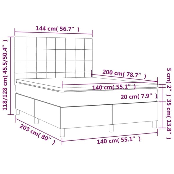 kontinentalseng med madras 140x200 cm stof cremefarvet