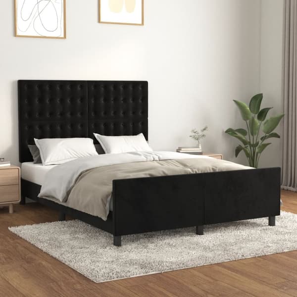 sengeramme med sengegavl 140x200 cm fløjl sort