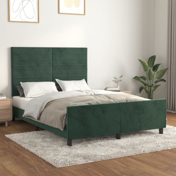 sengeramme med sengegavl 140x200 cm fløjl mørkegrøn