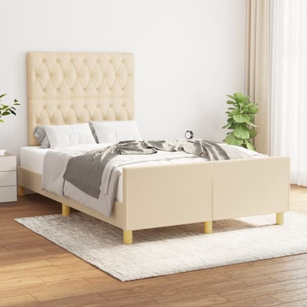 sengeramme med sengegavl 120x190 cm stof cremefarvet