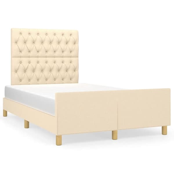 sengeramme med sengegavl 120x190 cm stof cremefarvet