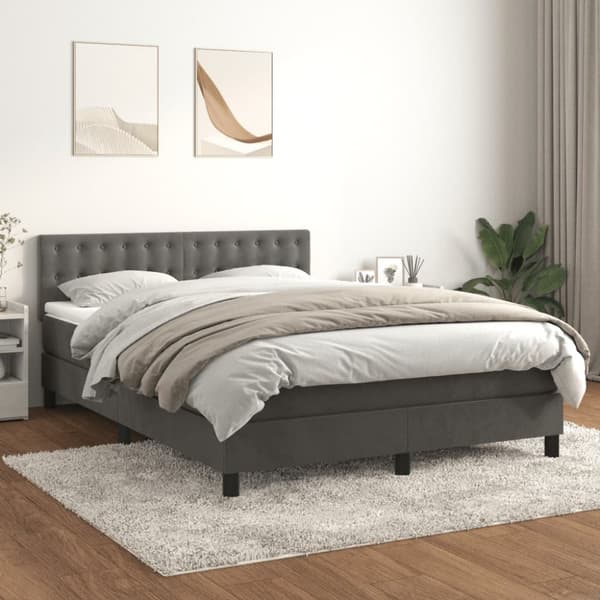 kontinentalseng med madras 140x190 cm fløjl mørkegrå