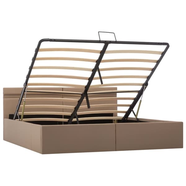 hydraulisk opbevaringsseng LED 180x200 cm kunstlæder cappuccino