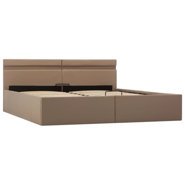 hydraulisk opbevaringsseng LED 180x200 cm kunstlæder cappuccino