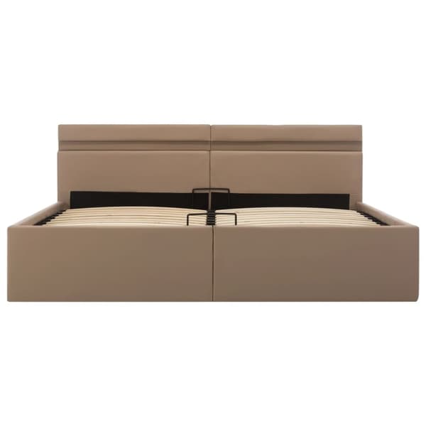 hydraulisk opbevaringsseng LED 180x200 cm kunstlæder cappuccino
