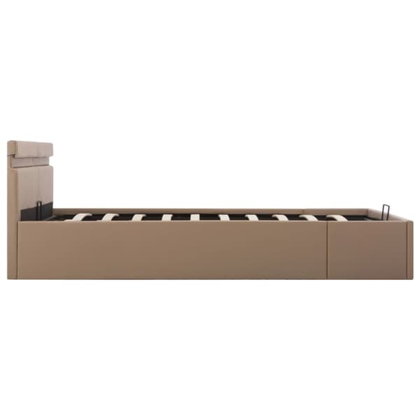 hydraulisk opbevaringsseng LED 180x200 cm kunstlæder cappuccino