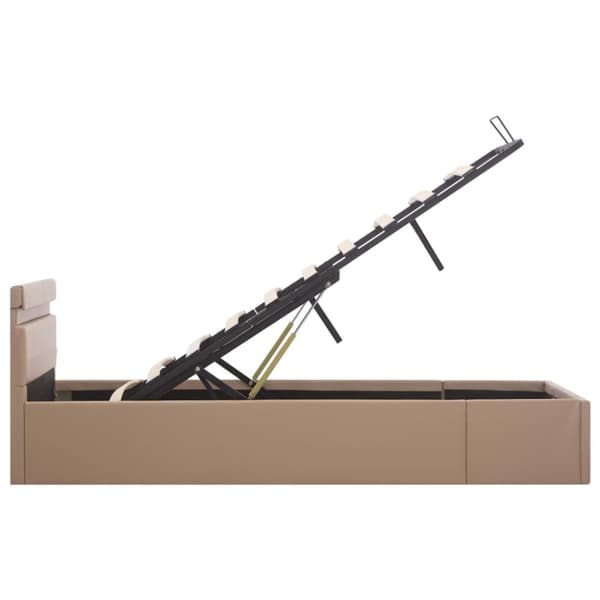 hydraulisk opbevaringsseng LED 180x200 cm kunstlæder cappuccino