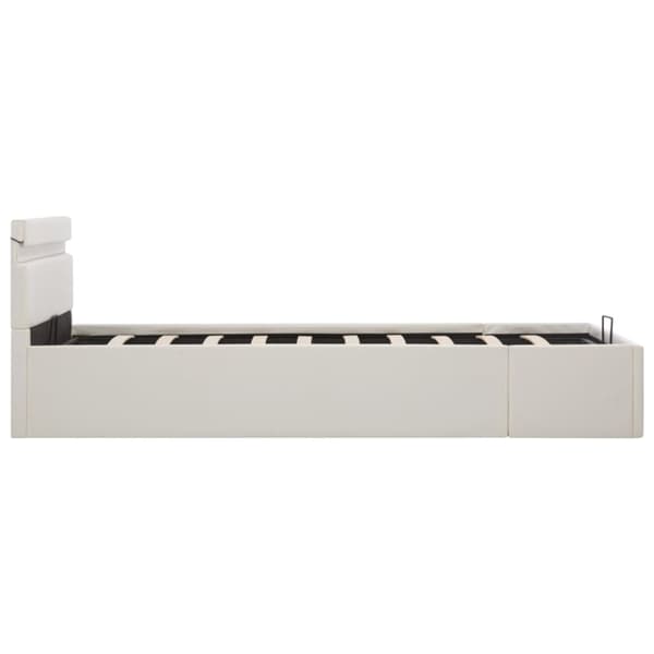 hydraulisk opbevaringsseng 140x200 cm kunstlæder hvid