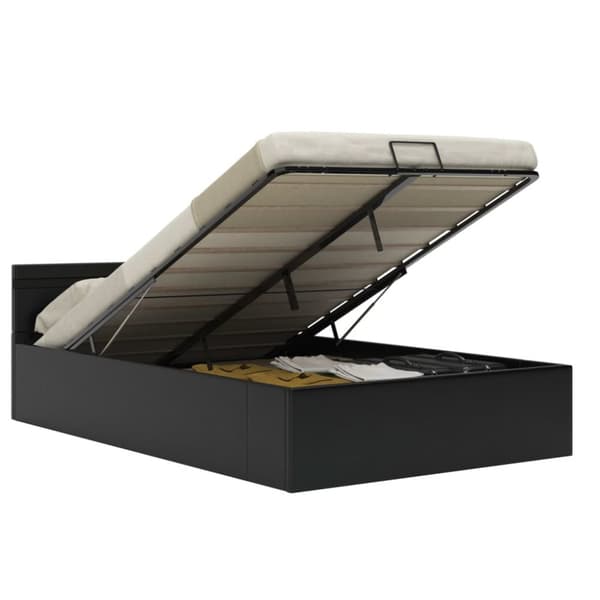 hydraulisk opbevaringsseng med LED 120x200 cm kunstlæder sort