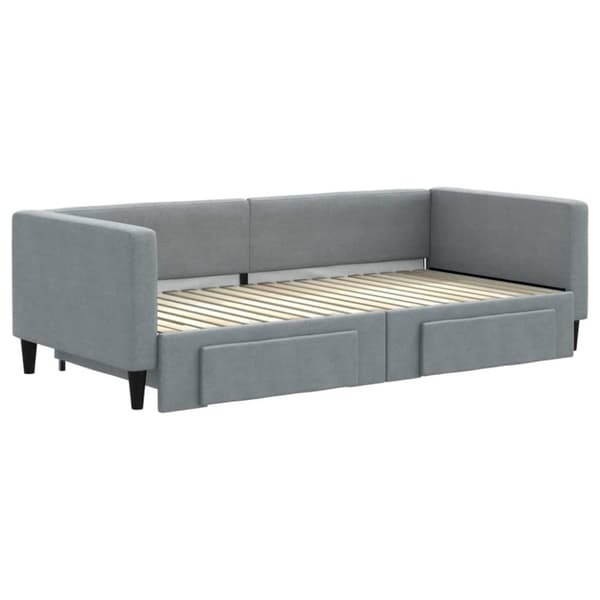 daybed med udtræk og skuffer 90x190 cm stof lysegrå