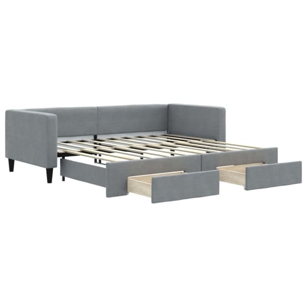 daybed med udtræk og skuffer 90x190 cm stof lysegrå