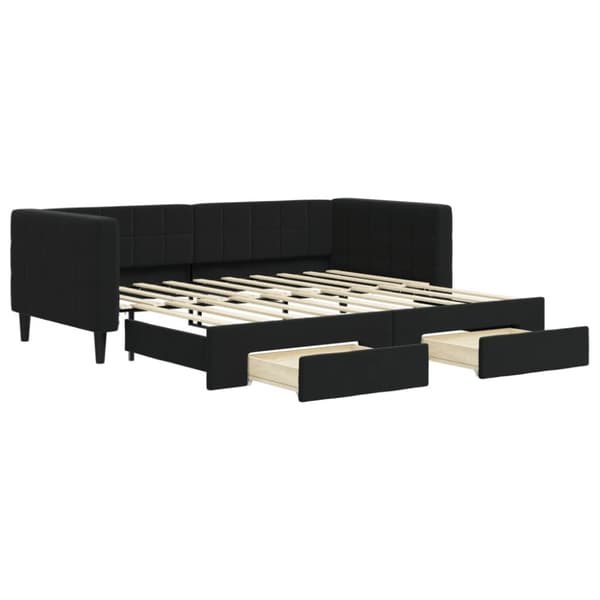 daybed med udtræk og skuffer 90x190 cm velour sort
