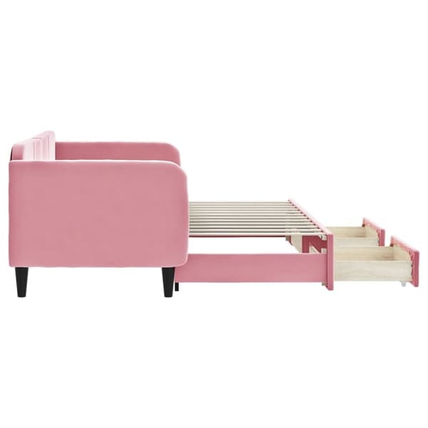 daybed med udtræk og skuffer 80x200 cm velour lyserød